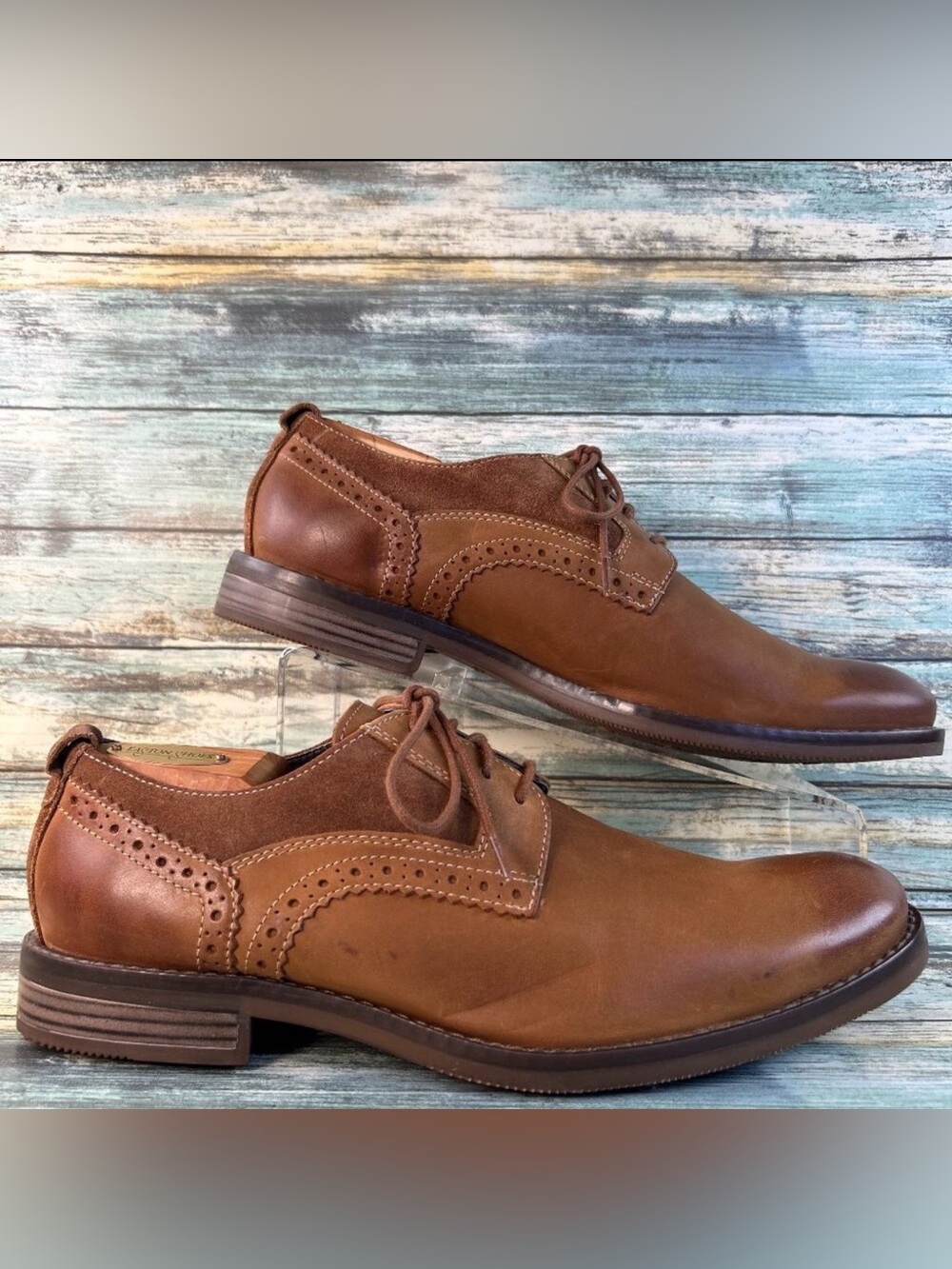 Rockport Oxford Dress Shoes Mens 10M Brown Leather Brogue Plain Toe Work Formal